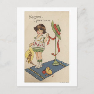 Girl with Yellow Hat and Chick Postcard