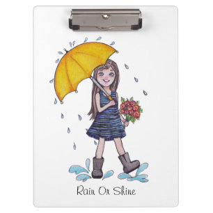 Girl With Yellow Umbrella In Watercolor Clipboard