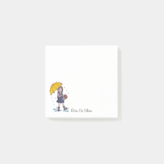 Girl With Yellow Umbrella In Watercolor Post-it Notes (Front)