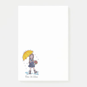 Girl With Yellow Umbrella In Watercolor Post-it Notes