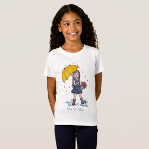 Girl With Yellow Umbrella In Watercolor T-Shirt