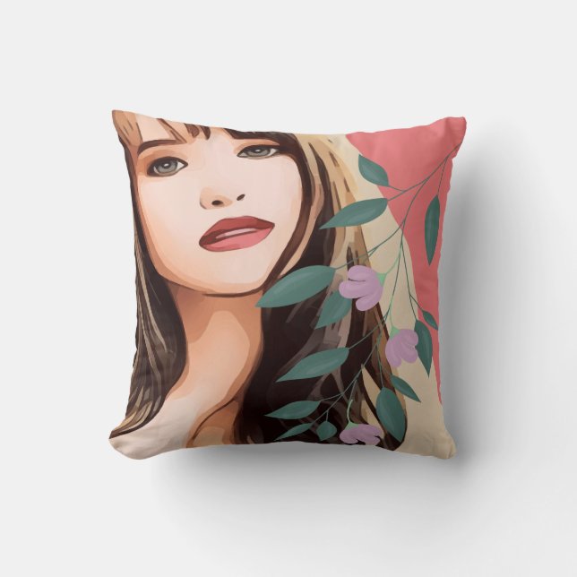 Girl woman female lady pretty face, portrait art T Cushion (Front)