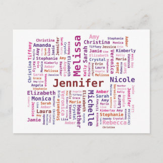 Girl / Woman Names Word Cloud - Pink Orange Colour Postcard