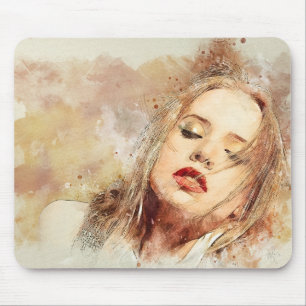Girl Woman Paint Drawing Eyes Lips Face Love Mouse Pad