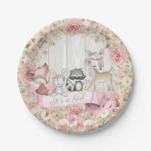 Girl Woodland Animal Baby Shower Paper Plate