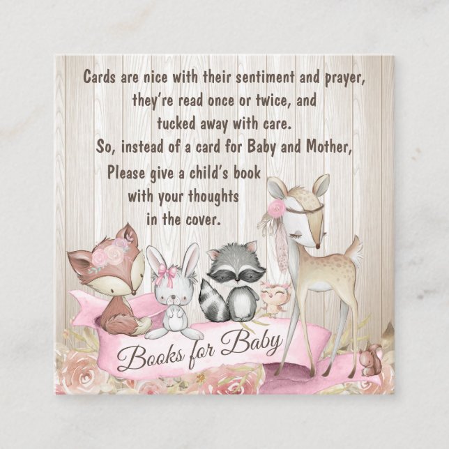 Girl Woodland Animal Bring A Book Enclosure Square Business Card (Front)