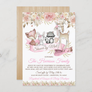 Girl Woodland Animals Baby Shower By Mail Invitation