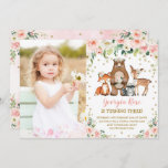 Girl Woodland Animals Birthday Peach Blush Floral Invitation<br><div class="desc">This feminine design features a group of whimsical woodland animals surrounded with gorgeous watercolor blush pink roses and gold glitter confetti</div>