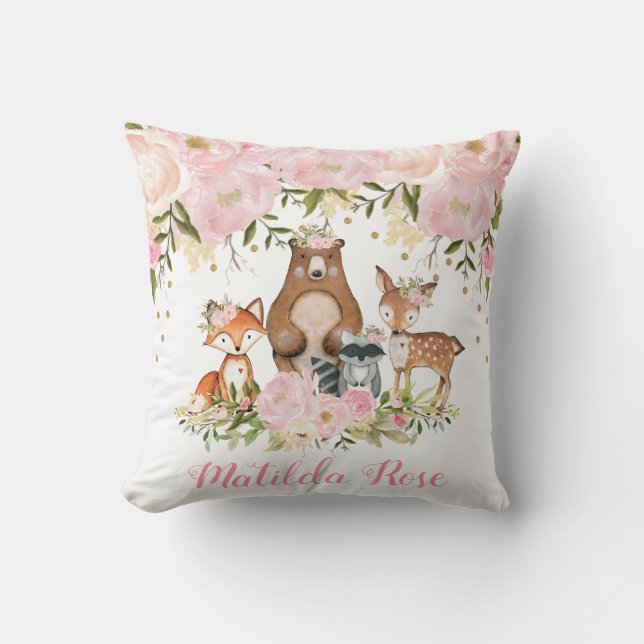 Girl Woodland Animals Forest Girl Nursery Decor Cushion (Front)