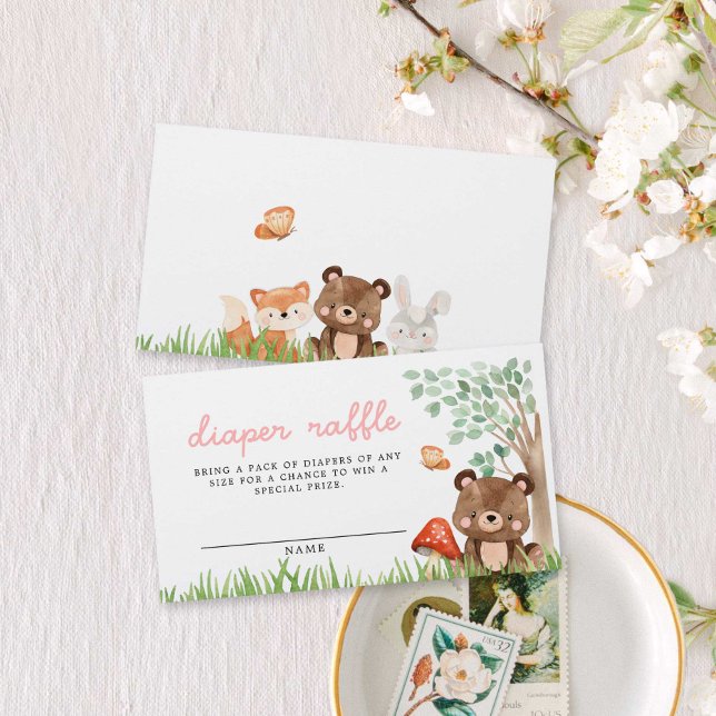Girl Woodland Baby Shower Diaper Raffle Enclosure Card (Creator Uploaded)