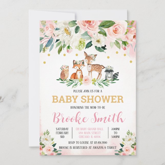 Girl Woodland Baby Shower Invitation (Front)