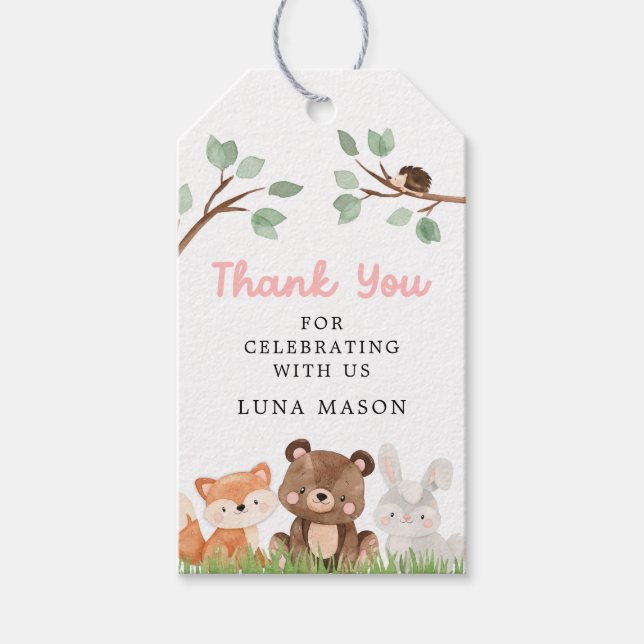 Girl Woodland Baby Shower Thank you Favour Tag (Front)