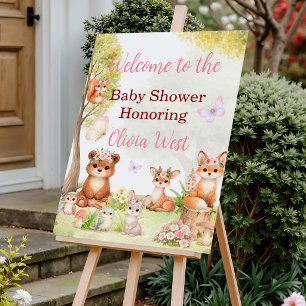 Girl Woodland Baby Shower Welcome Sign