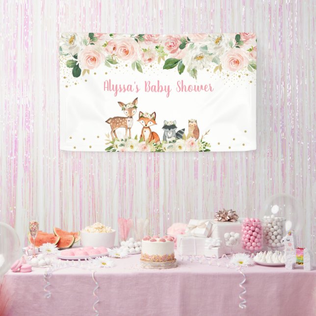 Girl Woodland Blush Floral Baby Shower Banner (Party)