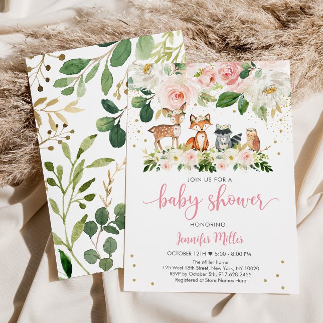 Girl Woodland Blush Floral baby Shower Invitation (Creator Uploaded)