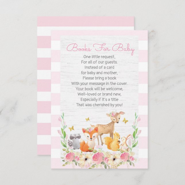 Girl Woodland Book Request Card, Books For Baby Invitation (Front/Back)