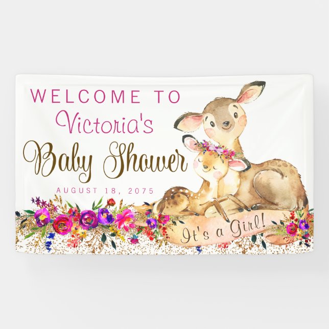 Girl Woodland Deer Baby Shower Banner (Horizontal)