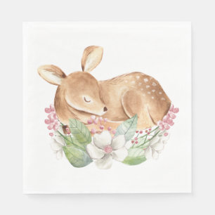 Girl Woodland Deer Baby Shower Paper Napkins