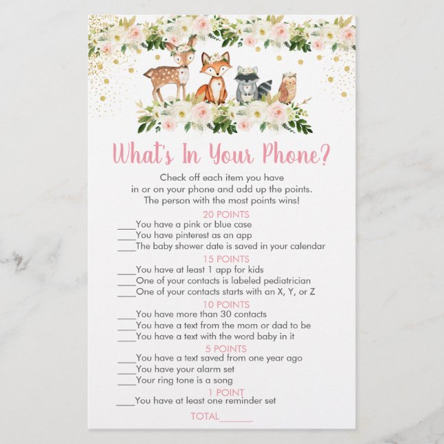 Girl Woodland Floral What's In Your Phone Game (Front)