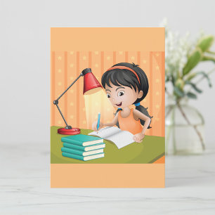 Girl Working At A Desk Invitation