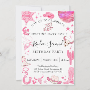 Girl Yee Haw Rodeo 2nd Birthday  Invitation