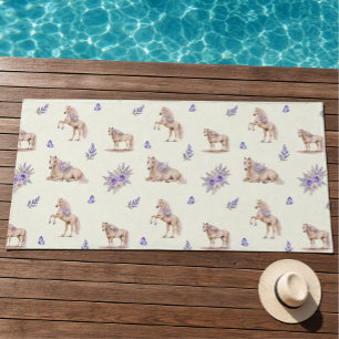 Girl Yellow Purple Horse Floral Pattern Beach Towel