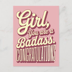Girl You Are A Badass Vintage Retro Graduation Postcard