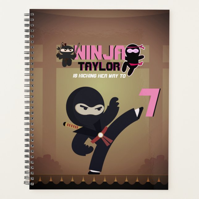 Girla NINJA kicking It Karate Warrior pink Black Planner (Front)