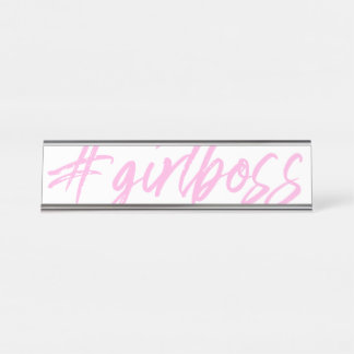 #Girlboss Desk Name Plate – Funny Pink Office Sign