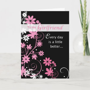 Girlfriend Birthday Card, Pink, Black, Swirls Card