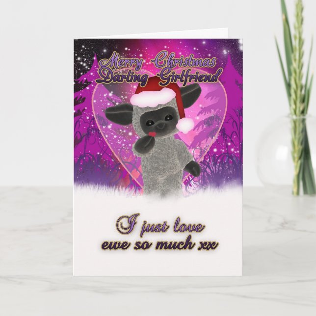 Girlfriend Christmas Card - Cute Sheep And Heart (Front)