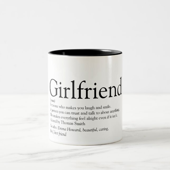 Girlfriend Definition Black and White Fun Two-Tone Coffee Mug (Center)