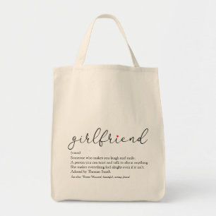 Girlfriend Definition Chic Script Red Love Heart Tote Bag