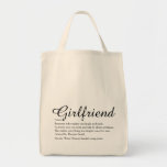 Girlfriend Definition Elegant Script Chic Tote Bag<br><div class="desc">Personalise for your girlfriend to create a unique valentine,  Christmas or birthday gift. A perfect way to show her how amazing she is every day. Designed by Thisisnotme©</div>
