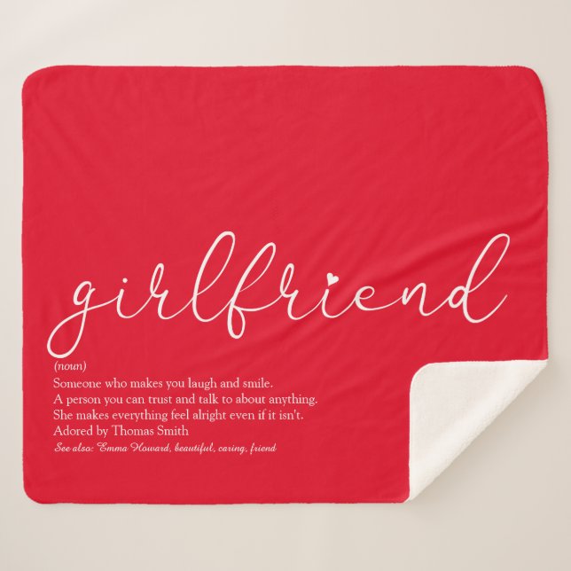 Girlfriend Definition Love Heart Chic Script Red Sherpa Blanket (Front (Horizontal))