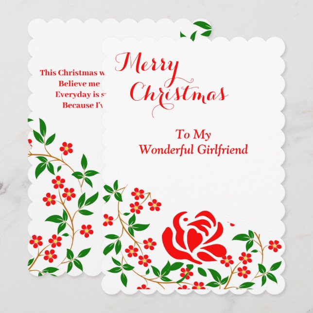 Girlfriend Elegant Merry Christmas Red Rose Floral Holiday Card (Front/Back)