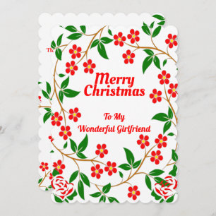 Girlfriend Elegant Merry Christmas Red Rose Green Holiday Card
