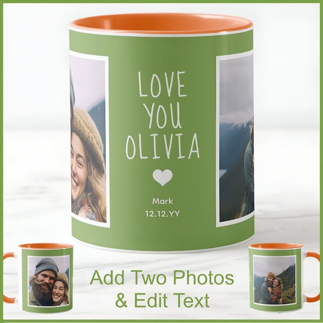Girlfriend Love You Photos Modern Green C111 White Mug (Creator Uploaded)