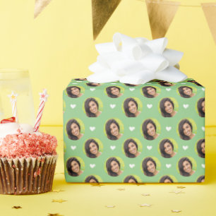 Girlfriend Photo for Boyfriend Pattern Hearts Sage Wrapping Paper