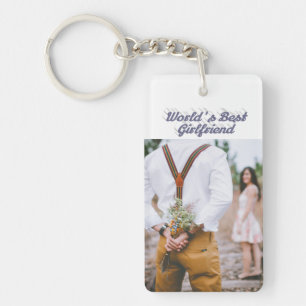 Girlfriend photo grey script  key ring