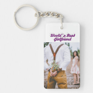 Girlfriend photo purple script   key ring