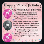 Girlfriend poem - 21st Birthday Design Square Sticker<br><div class="desc">A great gift for a girlfriend on her 21st birthday</div>