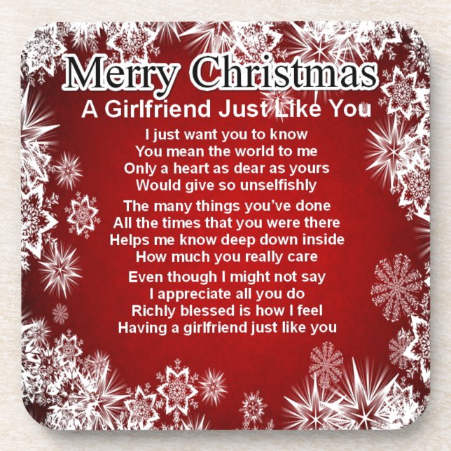 Girlfriend Poem  - Christmas Design Coaster (Front)