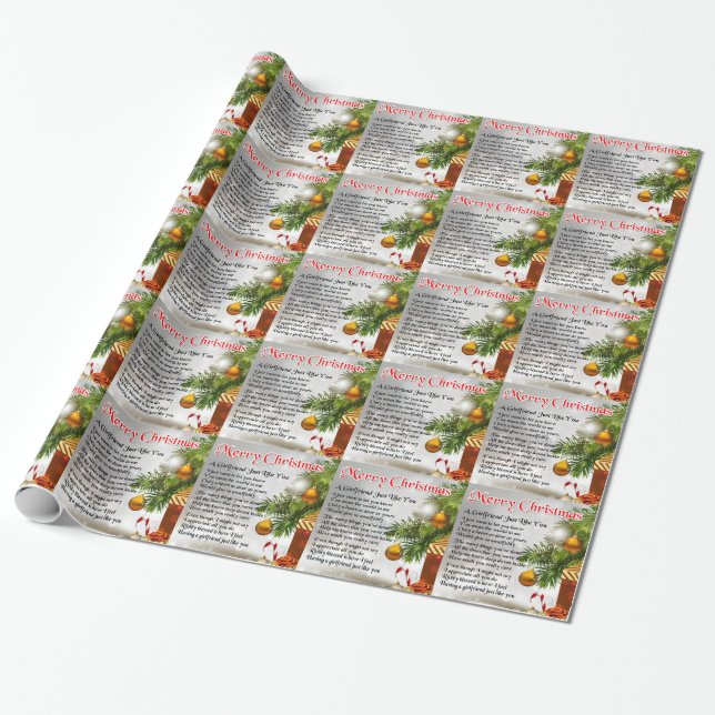 Girlfriend Poem - Christmas Design Wrapping Paper (Unrolled)