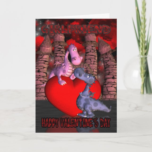 girlfriend, two cute dragons, one on a heart one l holiday card (Front)