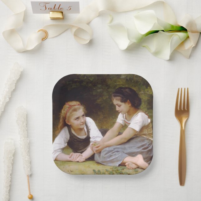 Girlfriends Collect Nuts, Les Noisettes Bouguereau Paper Plate (Wedding)
