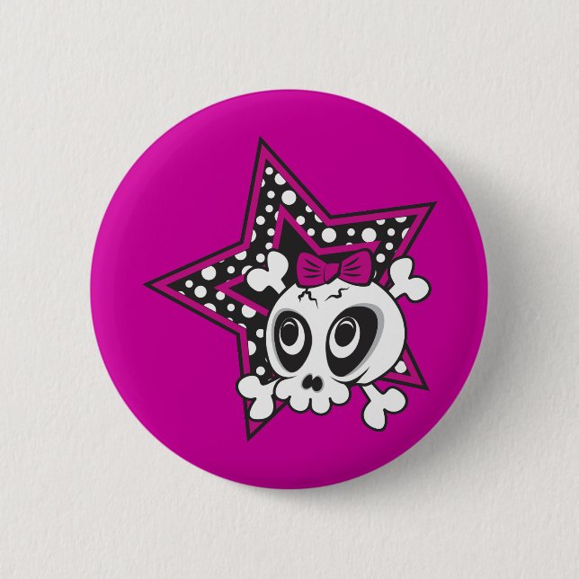 Girlie Emo Skull 6 Cm Round Badge (Front)