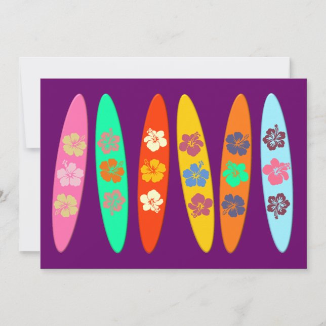 Girlie Flowered Surfboards Invitation (Front)