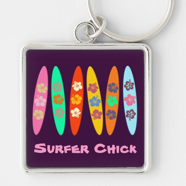 Girlie Flowered Surfboards Key Ring (Front)