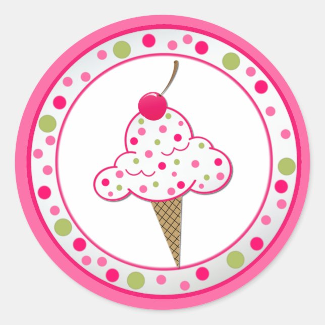 Girlie Ice Cream Cone Birthday Party Sticker (Front)